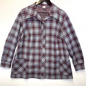 VTG 70s Montgomery Ward womens Overshirt gray red plaid button-up measures XXL